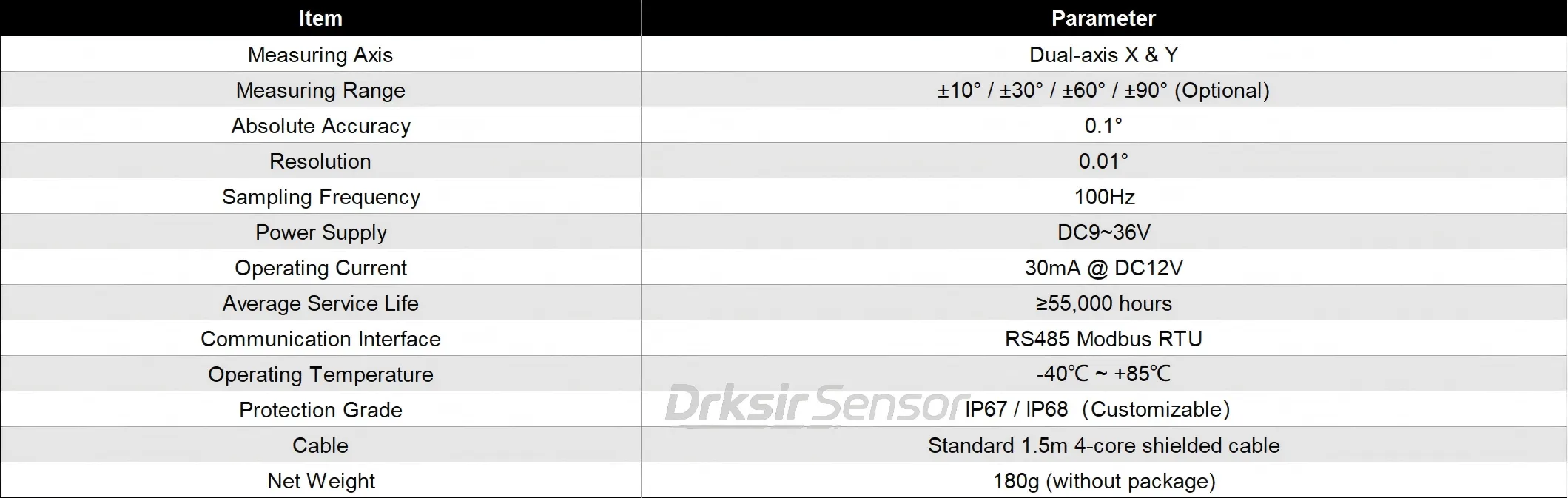 INC-100 Inclination sensor technical parameters INC-100 Inclination sensor technical parameters